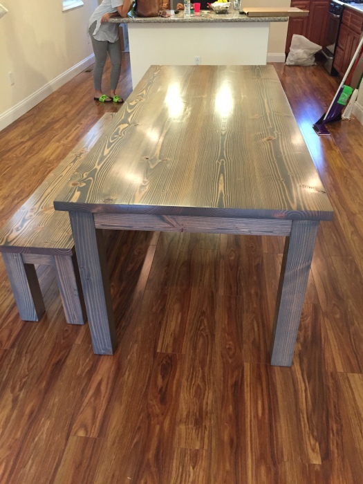 rustic grey wood table and bench