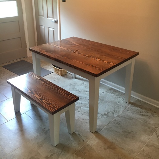 farmhouse kitchen table and bench with tapered legs Woodbury NJ